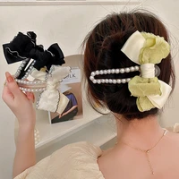 elegant mesh pearl hairpin super fairy catch clip for woman girls plate hair duckbill shark clip headdress hair accessories new
