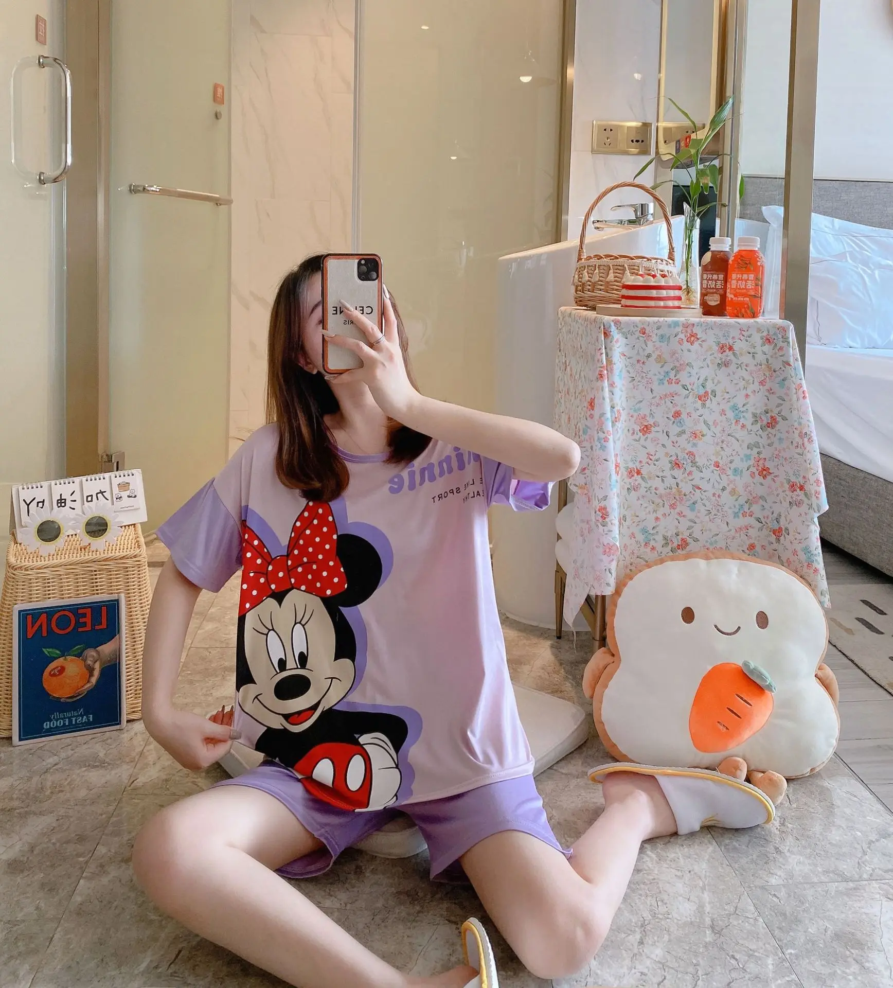 

Mickey Mouse Pajamas Women's Summer Short Sleeve Thin Short Sleeve Shorts Two Piece Loose New Comfortable Homewear