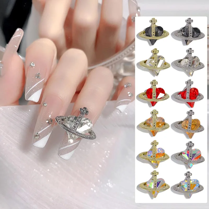 

10Pcs Shiny Planet Nail Art Charms 3D Alloy Heart Shape Nail Art Crystal Rhinestones Charm Jewelry Nail Gems Nail Art Decoration