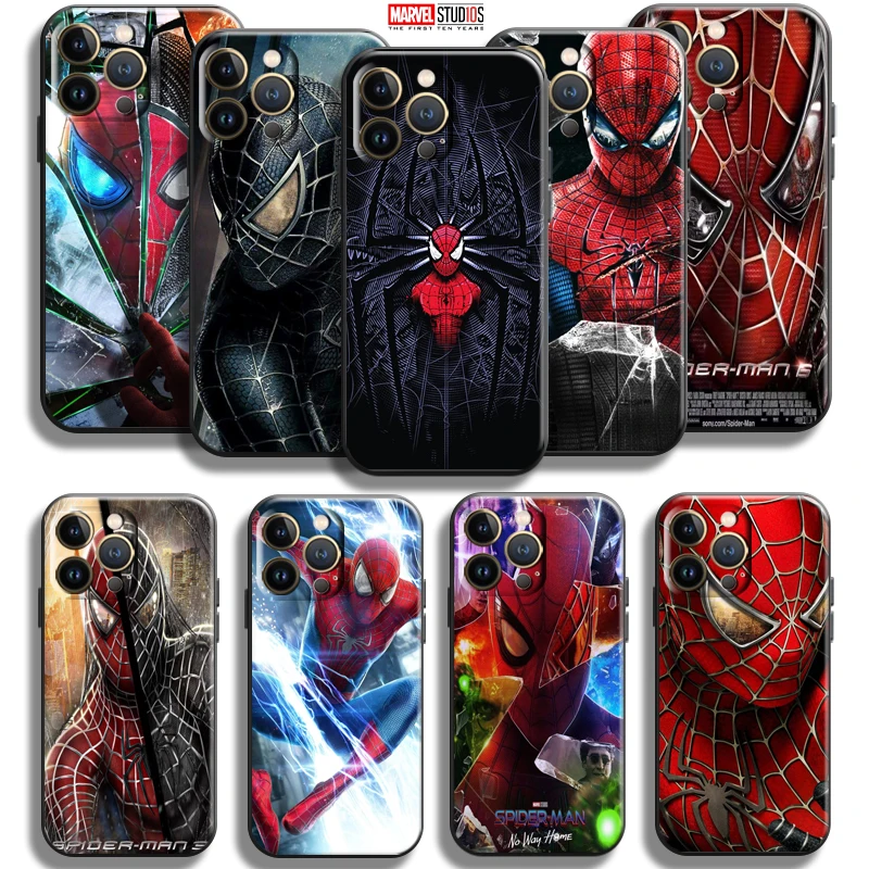 

Marvel Spiderman For Apple iPhone 13 12 11 Pro Max Mini X XR XS Max SE 5 5s 6 6S 7 8 Plus Phone Case Back Liquid Silicon Soft