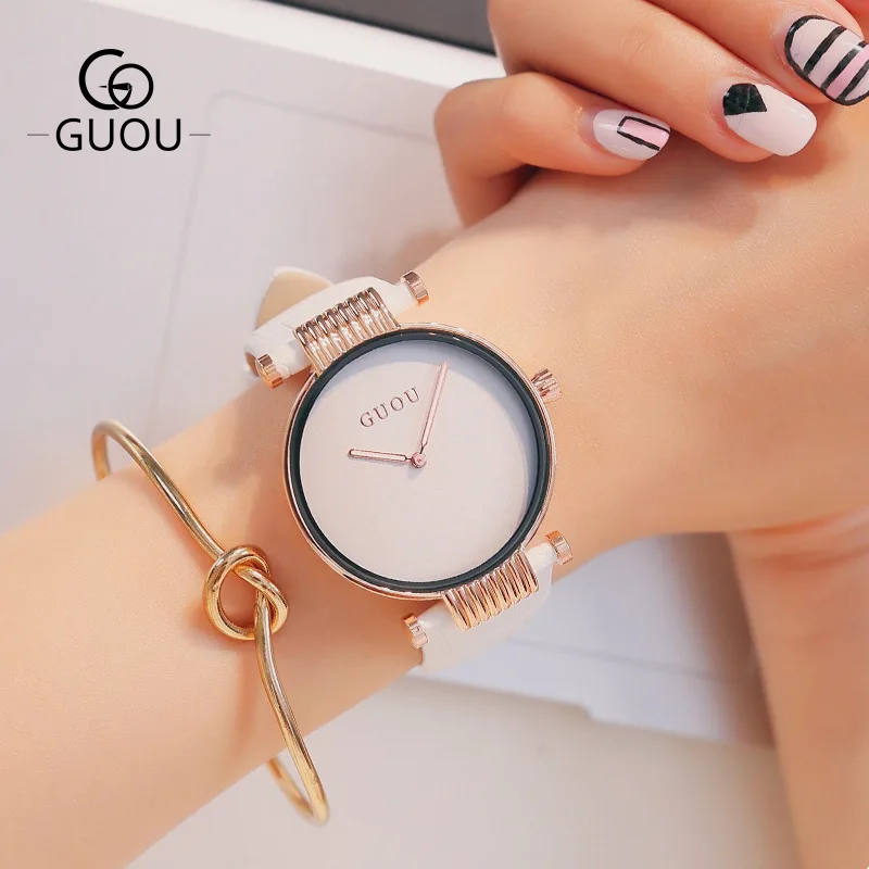 

Simple Round Quartz Luxury Dial Casual Wrist Watches Leather Strap Fashionable Clock Waterproof Wristwatch for Women