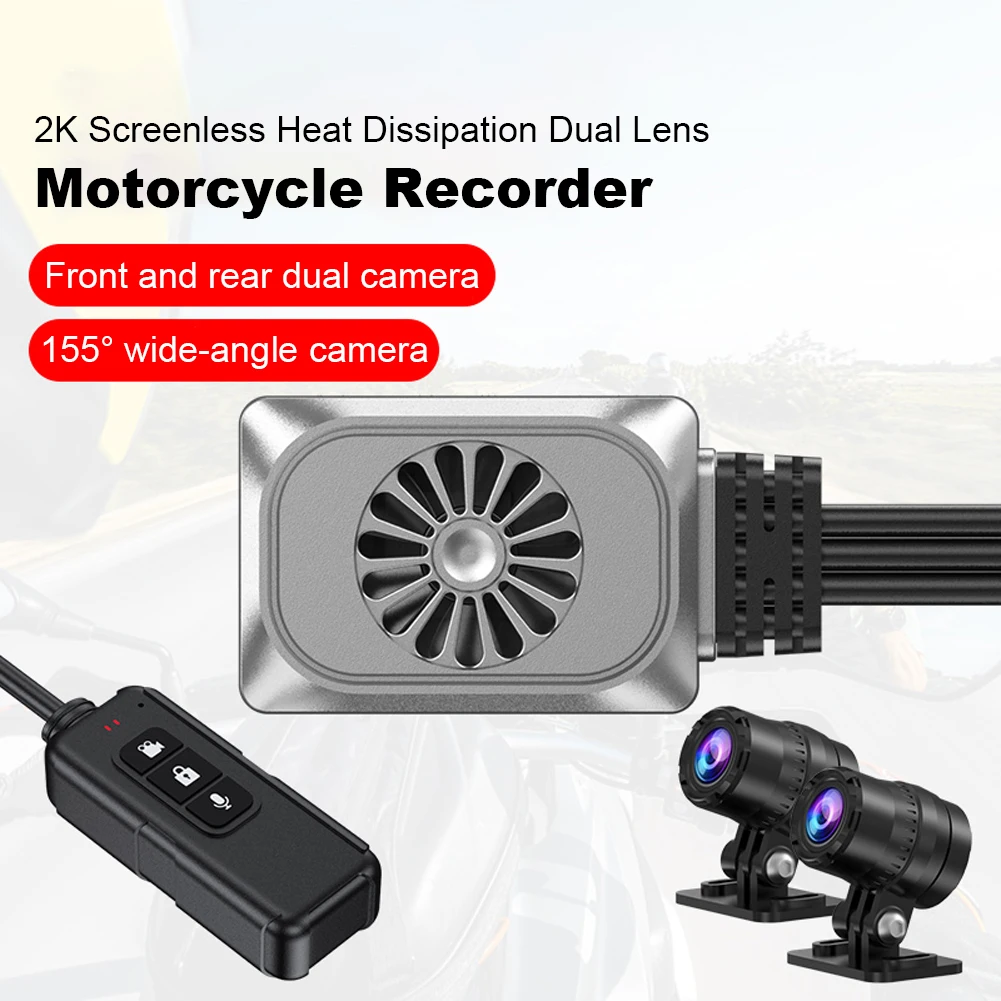 

Motorbike Video Camera HD 2K Motorcycle DVR WiFi 1440P Dash Cam Waterproof Parking Monitor 155 Degree View Angle Support TF 256G