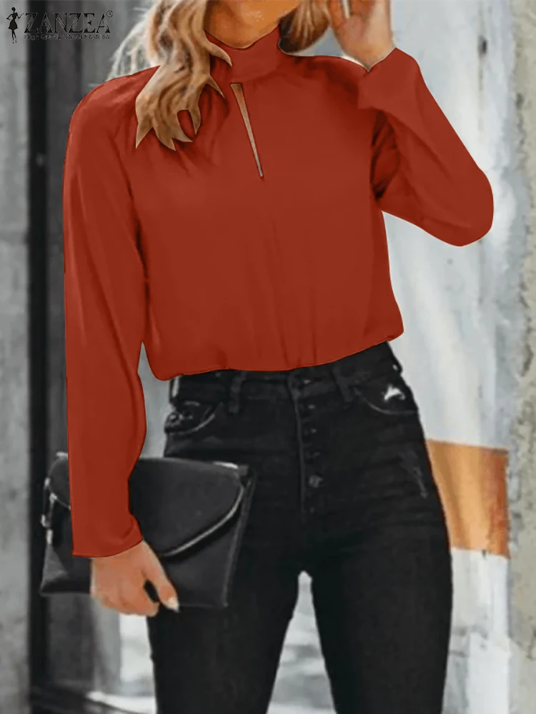 

Women Work Office OL Shirt 2022 ZANZEA Casual Long Sleeve O Neck Solid Blouse Spring Stylish Tunic Tops Blusas Oversized Chemise