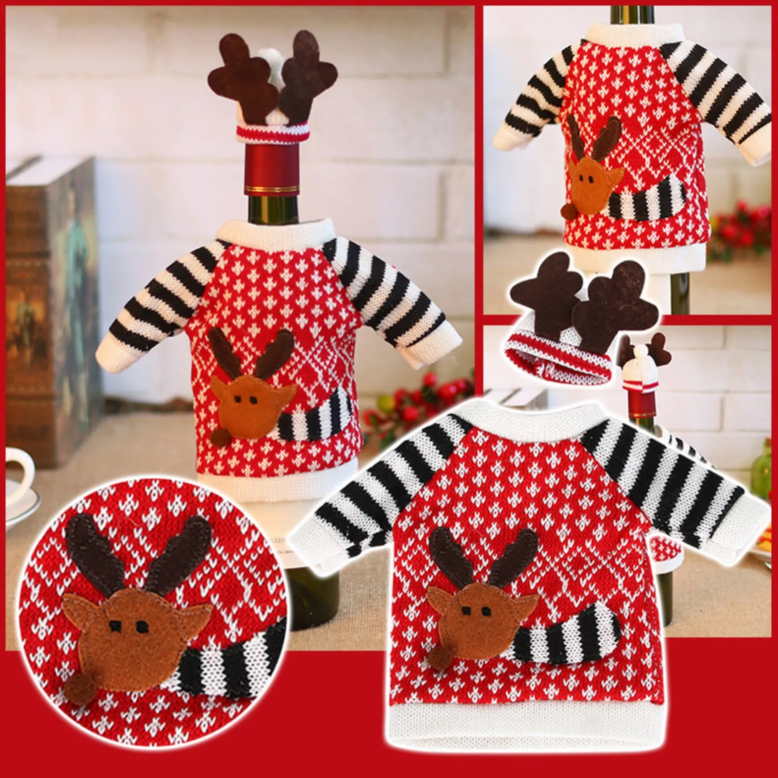Christmas Wine Bottle Set Christmas Champagne Bottle Set Deer Sweater Style Wine Set Champagne Glasses for Party