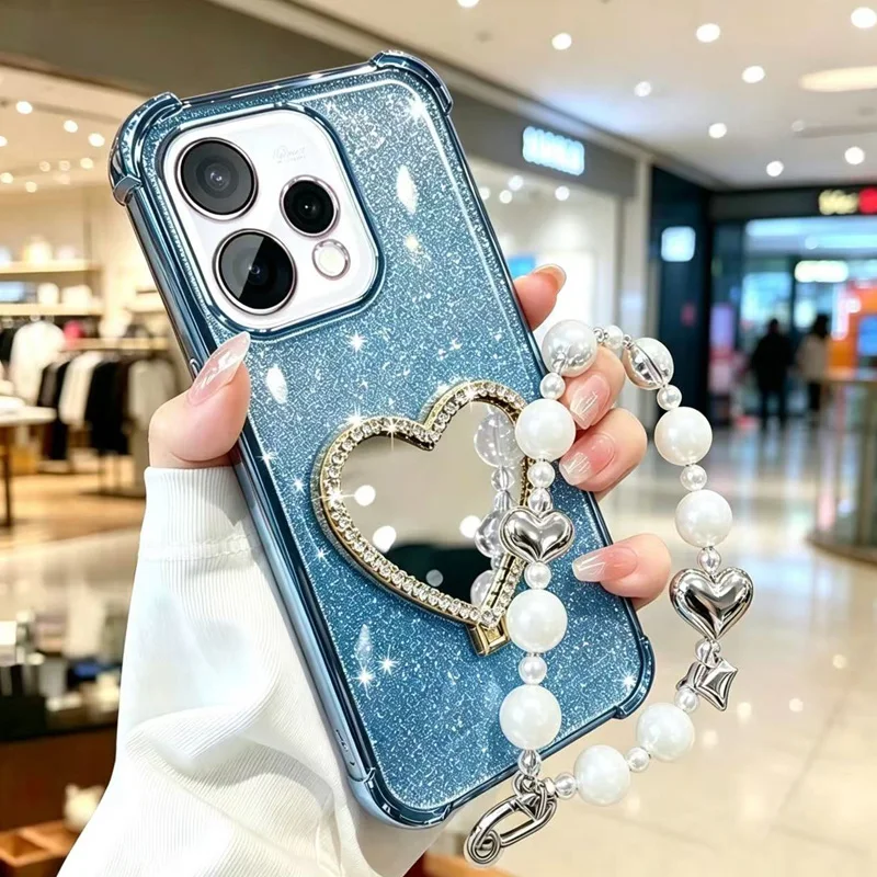 Фото Чехол-подставка с блестящим сердечком и зеркалом для Xiaomi 17T Pro, 14T, 13T, 12T, 15T, 17 Pro Max, 15 Ultra, противоударный, с кронштейном №3