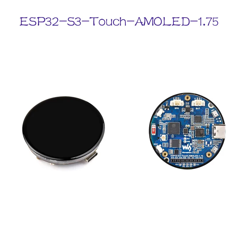 Фото Комплект для разработки ESP32-S3 WiFi+BLE 5.0 с круглым AMOLED-экраном 1,75 дюйма (466x466) и сенсорным управлением, двойным микрофоном для проектов умных носимых устройств и DIY-проектов IoT №1