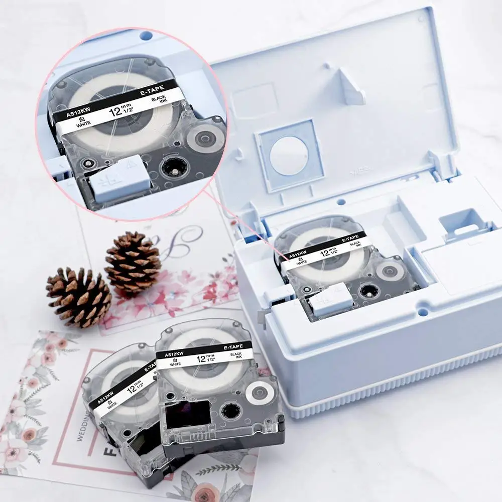 Черно-белая лента для этикеток совместимая с принтером EPSON King Jim 12 мм * 8 м SS12KW