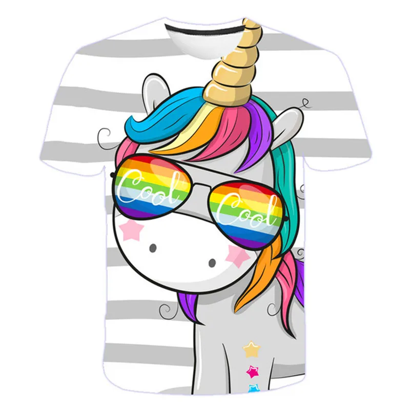 

2023 Summer New Kids Girls Cartoon Anime Print T Shirt Super Cool Unicorn Serie T shirt Girls Tops T-shirts Children's Clothing