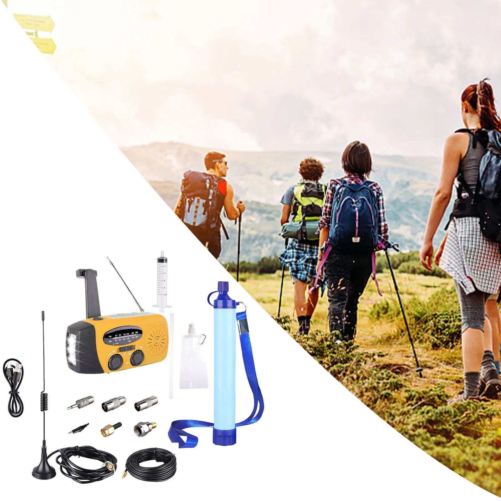 

Emergency Weather Radio 3-in-1 Survival LED Flashlights For Emergencies Portable Hand Crank Flashlight & Weather Radio & Water