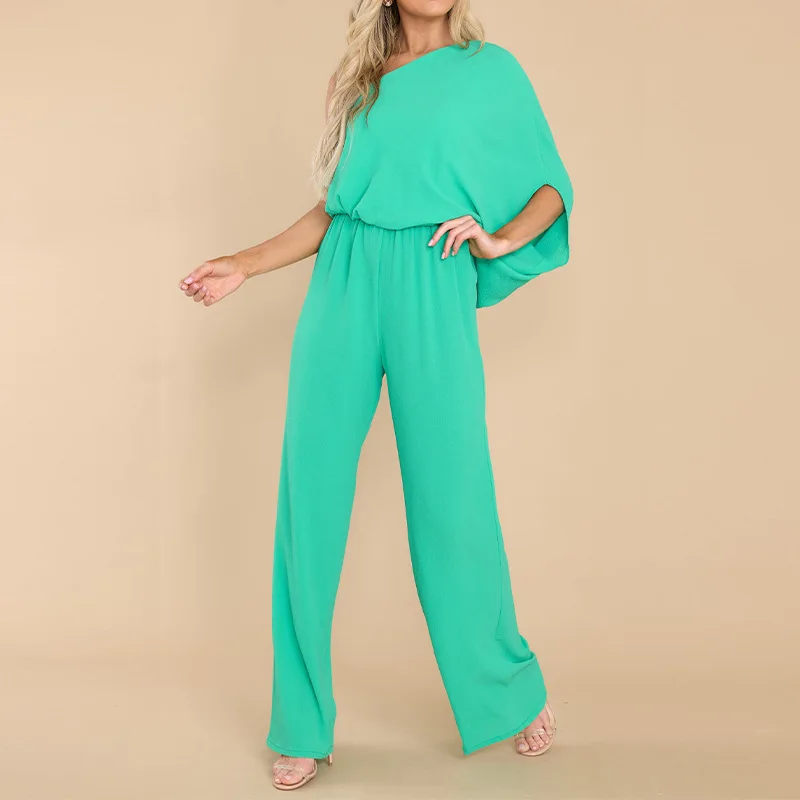 2023 New Summer Women's Bodysuit Women's Fashion Sexy Jumpsuit Loose Oblique Shoulder Asymmetric Fashion Casual Jumpsuit