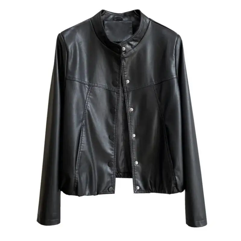 Korean Version of Fashion Plus Velvet Warm PU Female Leather Clothing Autumn and Winter Leisure Show Thin Foreign Style Leather