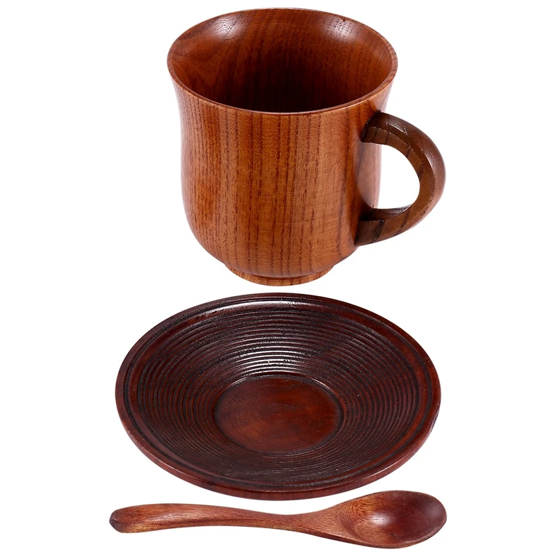 

3Pcs/Set Wooden Cup Saucer Spoon Set Coffee Tea Tools Accessories