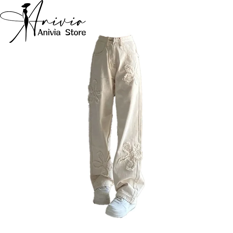 Женские мешковатые джинсы Y2k белые джинсовые брюки в стиле Харадзюку винтажные