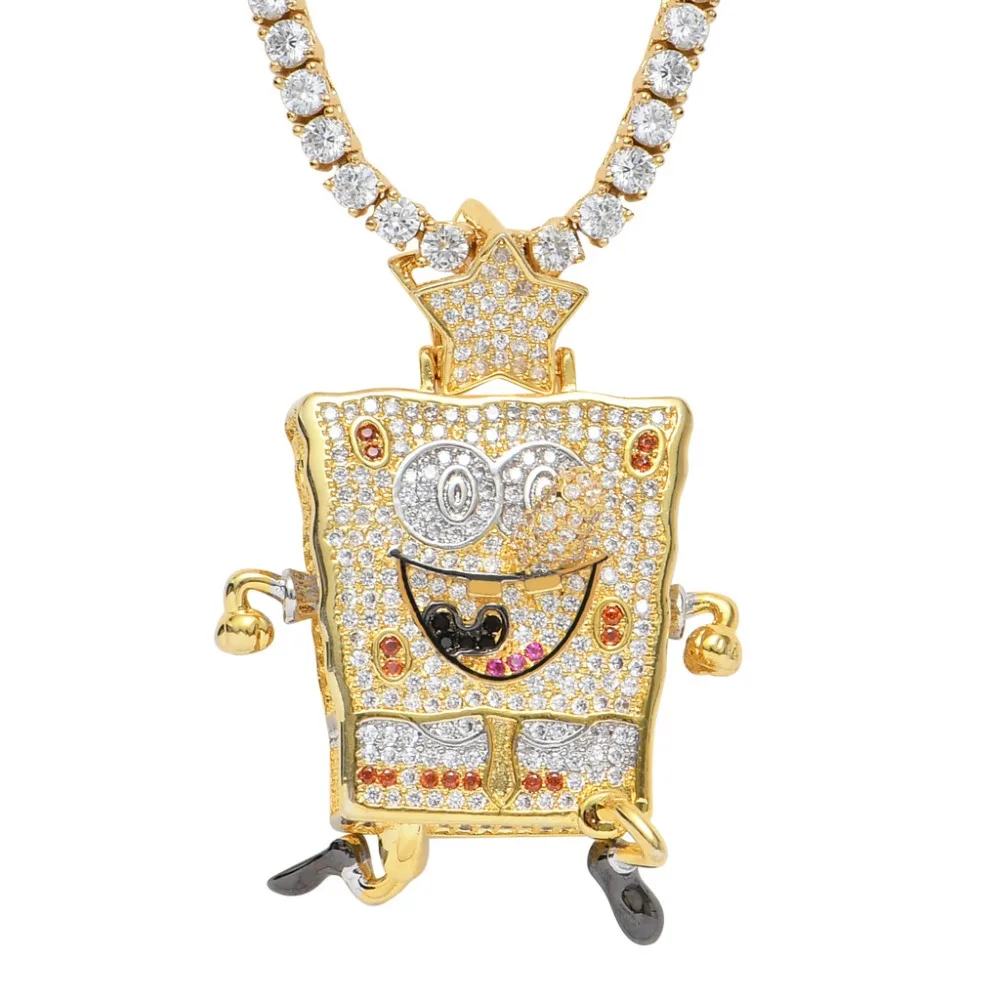 

2023 New Anime Cartoon Character Yellow Square Pendant Cubic Zirconia CZ Hip Hop Pendant Necklace Charm Jewelry