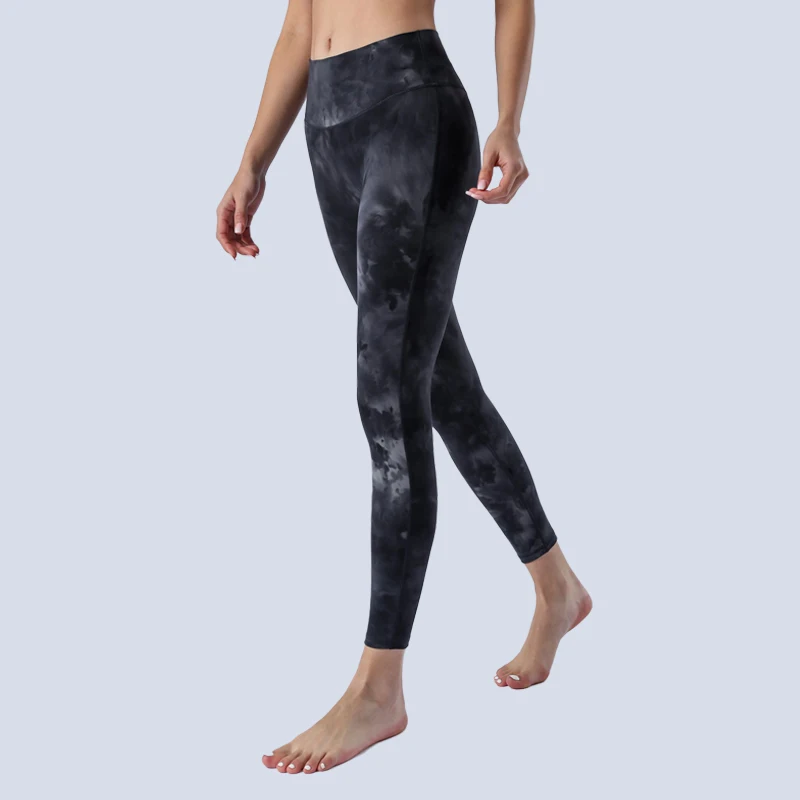 

With Logo Seamless Sexy Yoga Pants Ladies Spring Summer New Nylon No Embarrassment Line High Waist Tie Dye Sports Gym Leggings