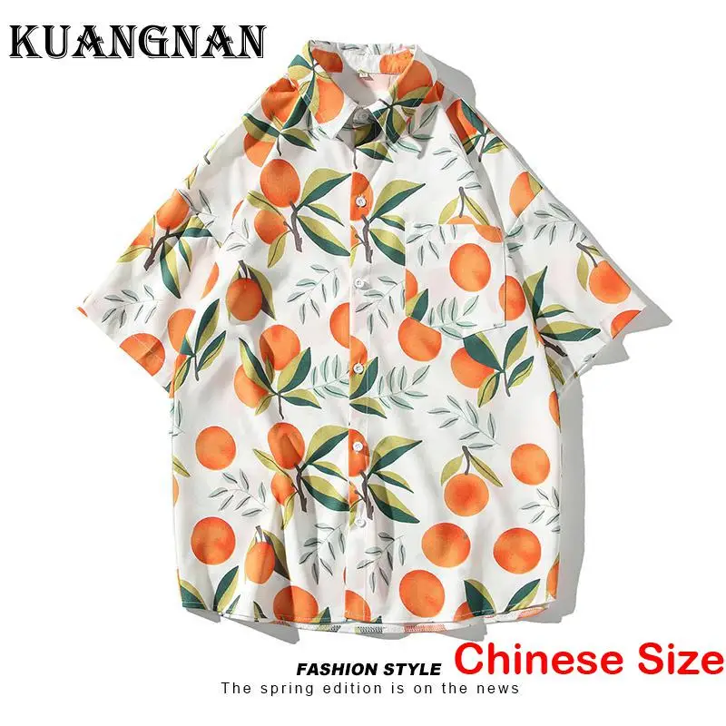 

KUANGNAN Printed Male Hawaii Shirts and Blouses Shirt Man Japanese Clothing Luxury Style Sale Tops Blouses 5XL 2023 Summer