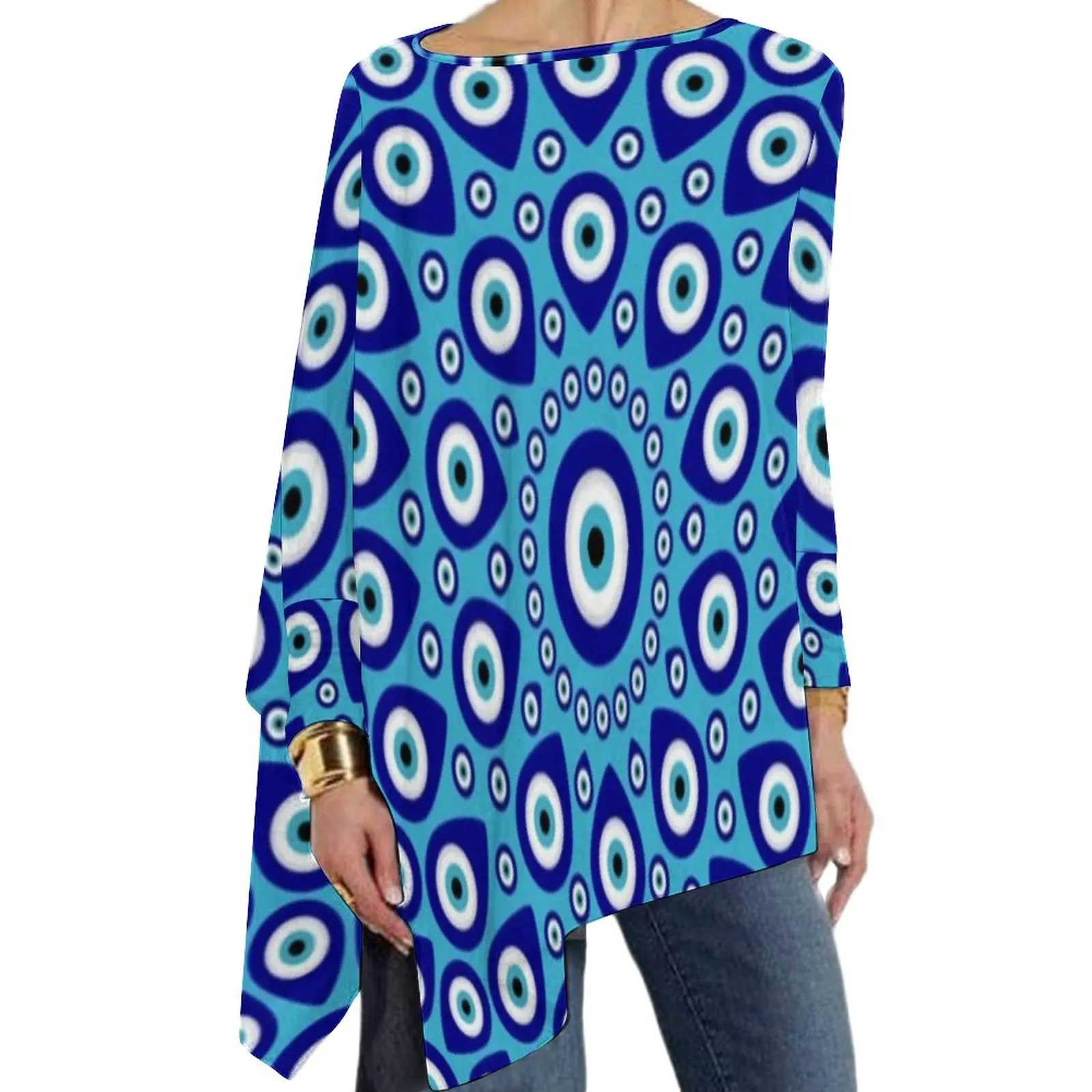 

Nazar Evil Eye T Shirts Greek Mati Vintage T-Shirt Womens Long Sleeve O Neck Street Style Tops Big Size Design Tees