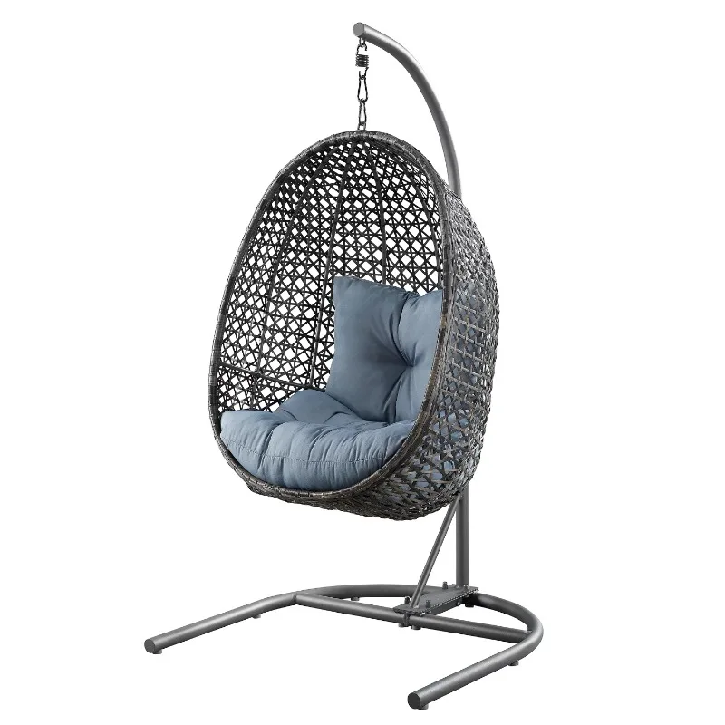With Stand - Grey Wicker, Blue Cushion