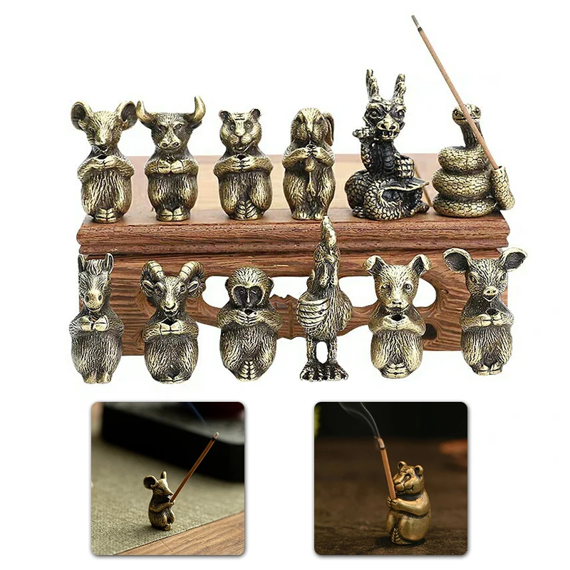 Bronze Incense Holder Burner Censer Mini Chinese Zodiac Animal Joss-Stick Stand For Home Fragrance Decoration Accessories
