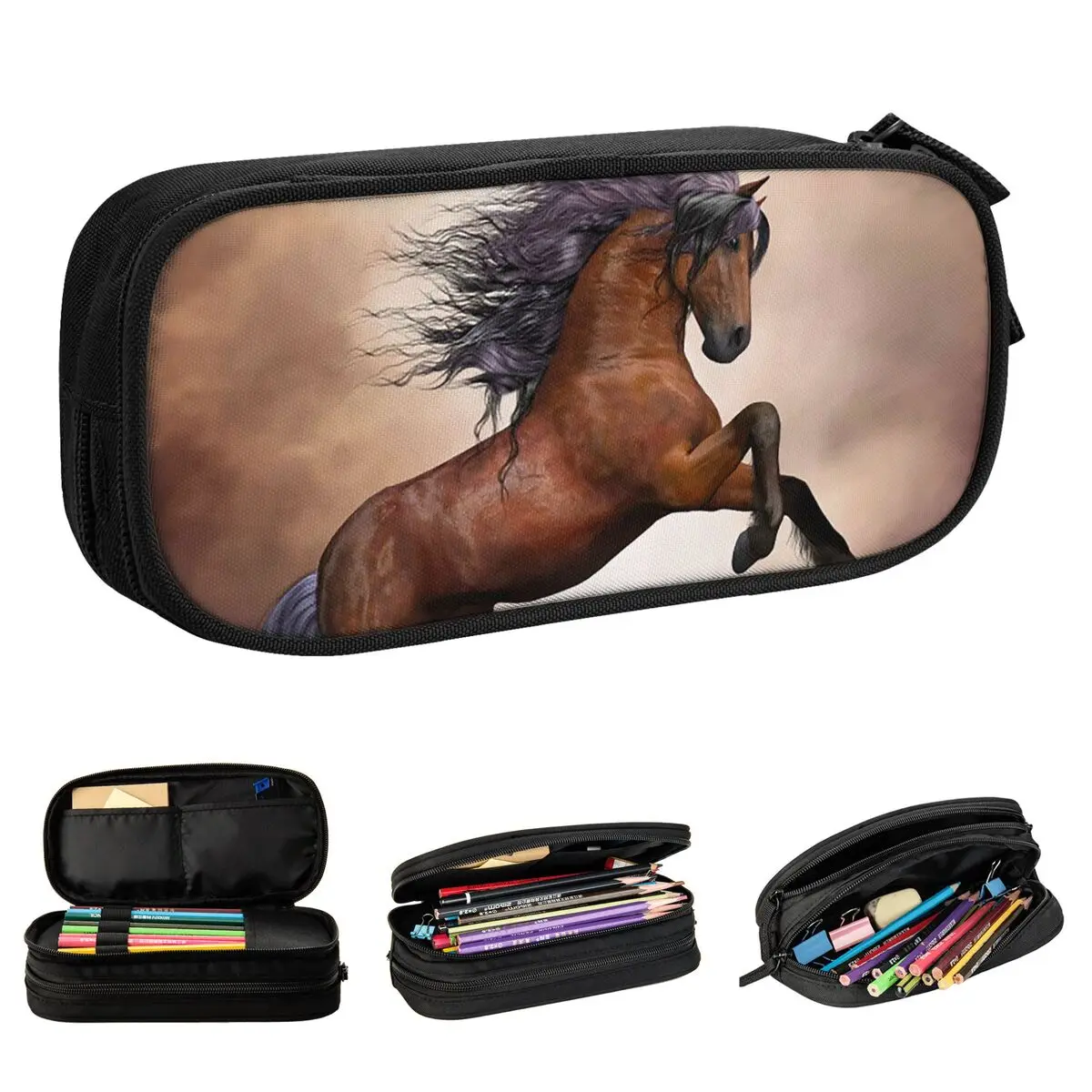 Cases Galloping Animal Lovers Pencilcases Pen For Girl Boy Large Storage Bags Office Stationery