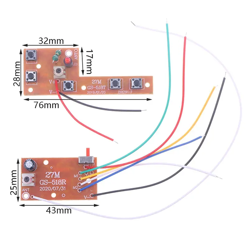 

2pcs 5CH RC Remote Control 27MHz Circuit PCB Transmitter And Receiver Board Radio System For Toy Car