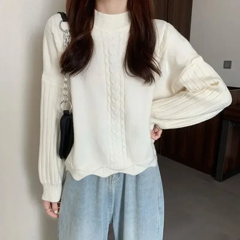 

Women's Sweater Short Knit Tops for Woman Crop Pullovers White Y2k Vintage Sale Jumper Warm Korean Style 90s Crochet New in Tall
