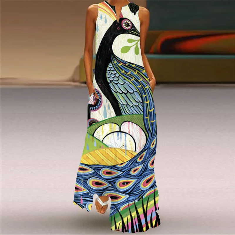 

2023 Amazon wish Europe and the United States cross-border summer new women's dress print V-neck sleeveless dress