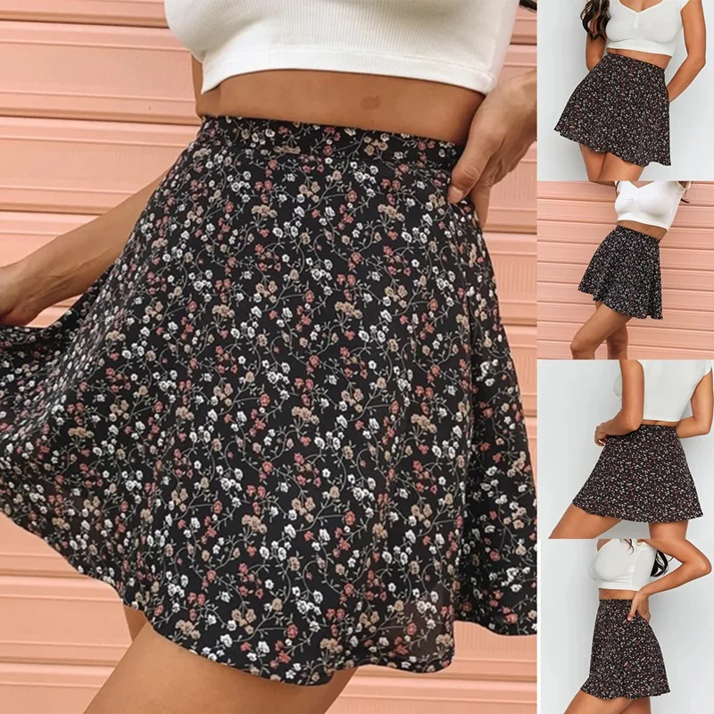 

Women's Basic Printed Flared Casual Mini Skater Skirt