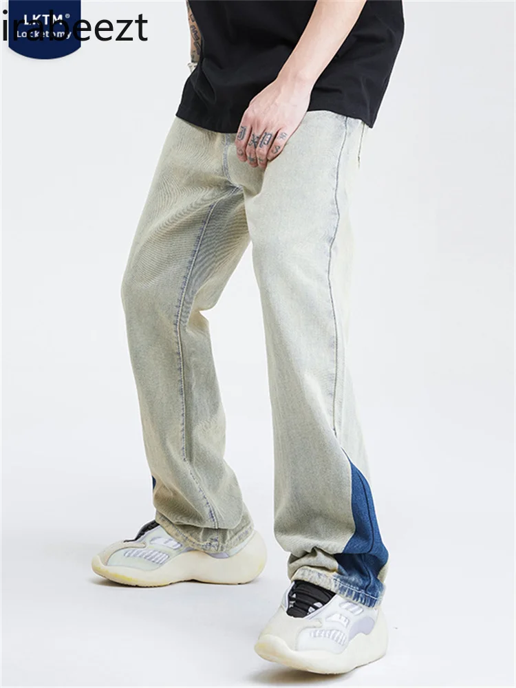 

Irabeezt American Vintage Jeans Men 2022 Summer New Korean Fashion Patchworked Casual Wide-leg Trousers Women High Street Trend