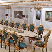 Custom French palace solid wood dining tables and chairs oval carved gold foil European luxury villa furniture