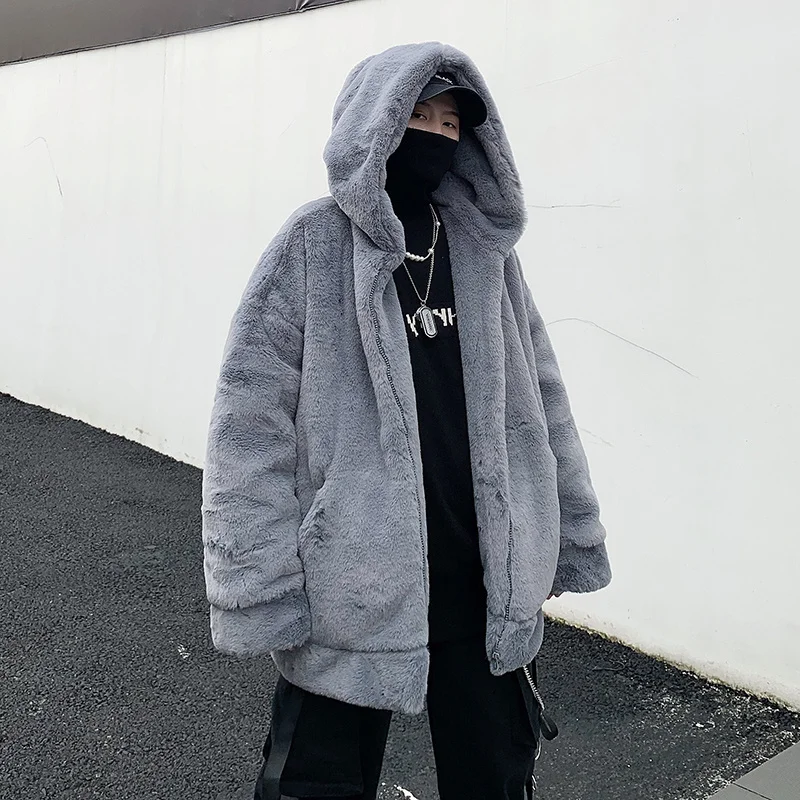 

Faux Rabbit Fur Jacket for Mens 2021 Fasion Trends Fleece Clotes Teen arajuku Style ip op ded Coats Oversized Streetwear