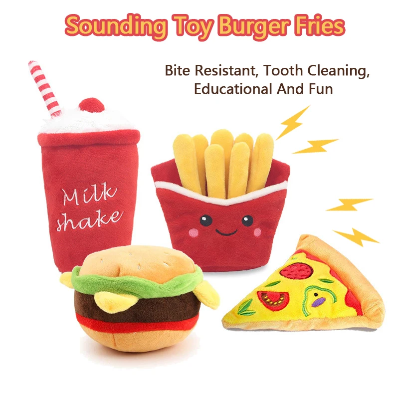 

Simulation Plush Doll Stuffed Pet Dog Toy Hot French Fries Burger BB Barking Sounding Pet Toy Accessories Interactive Dog Toys