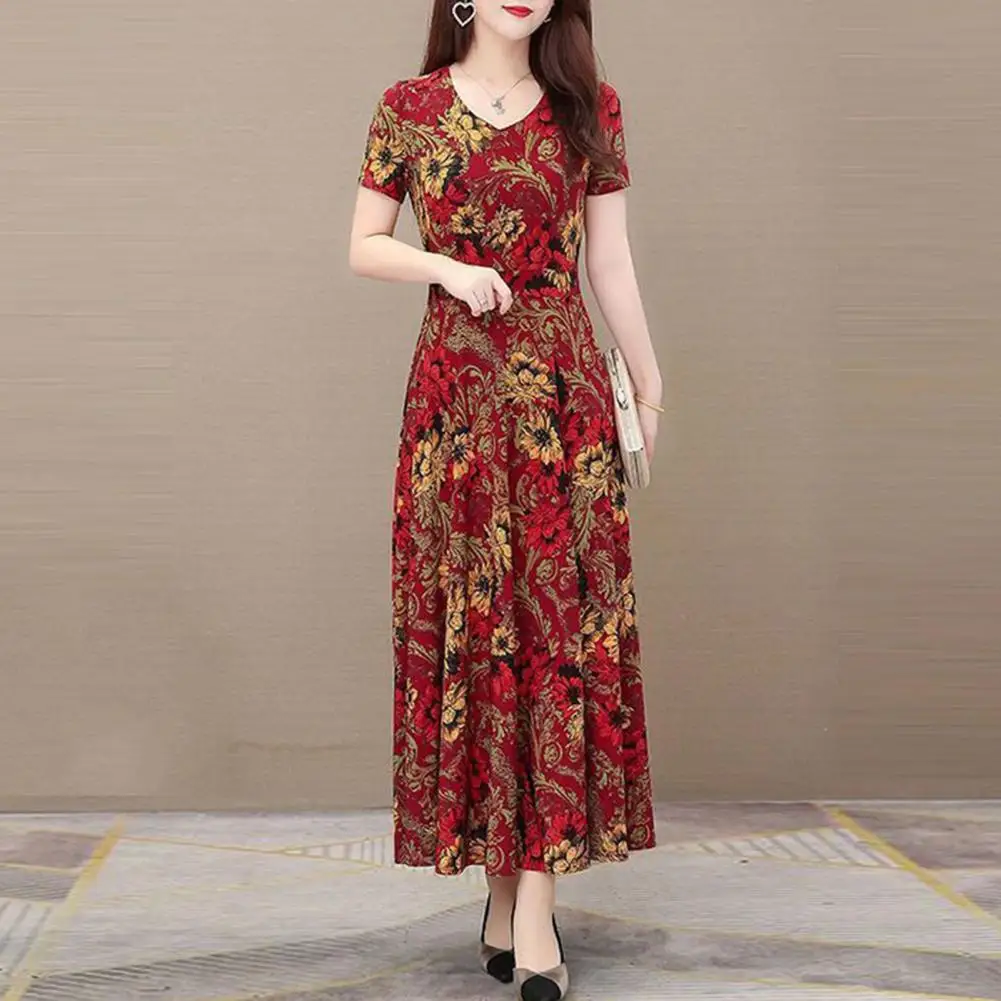 

Elegant Lady Summer Dress Ankle Length Keep Cooling Vintage Pullover Plus Size Summer Dress