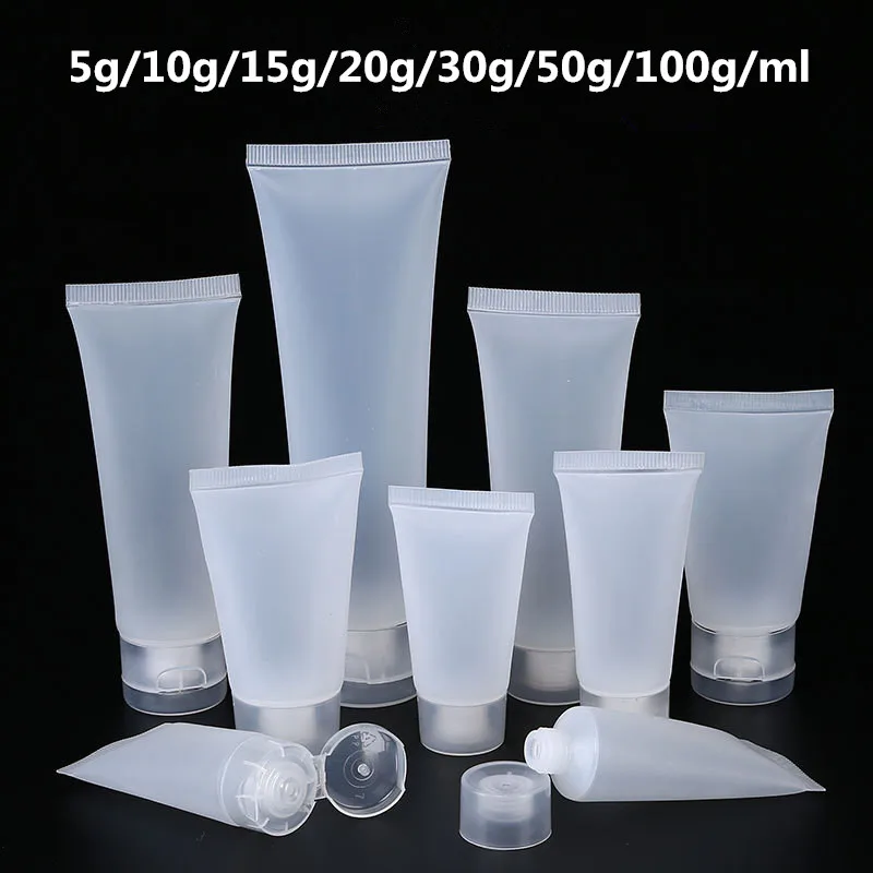 50pcs/lot 5ml 10ml 15ml 20ml 30ml 50ml 100ml Clear Plastic Soft Tubes Empty Cosmetic Cream Emulsion Lotion Packaging Containers