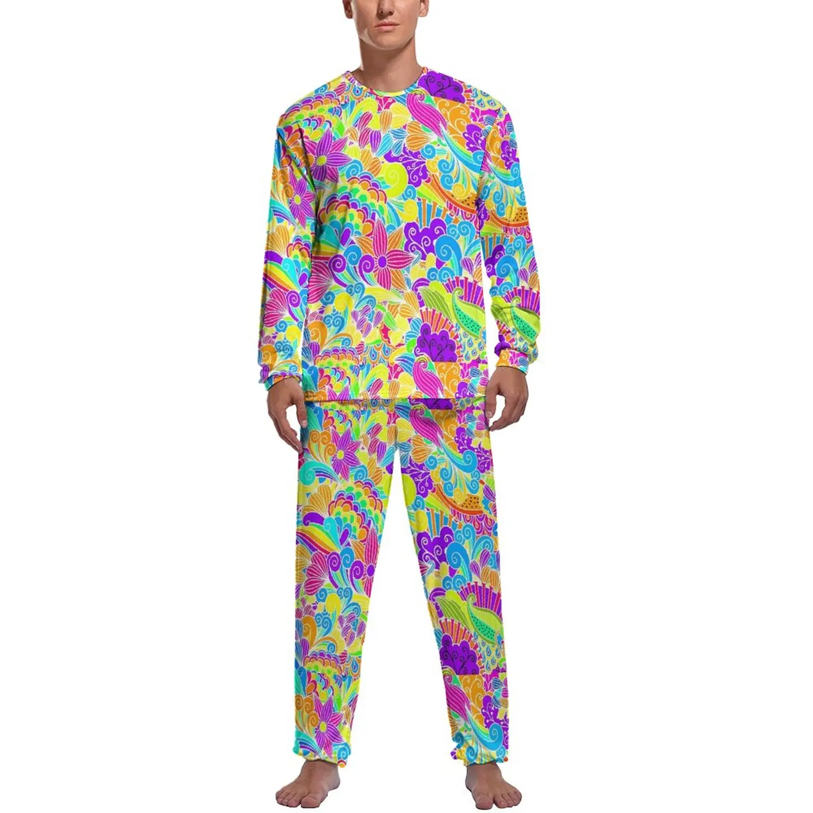 

Retro Floral Pajamas Long-Sleeve Beautiful Hippie Design 2 Pieces Casual Pajamas Set Spring Men Pattern Fashion Sleepwear