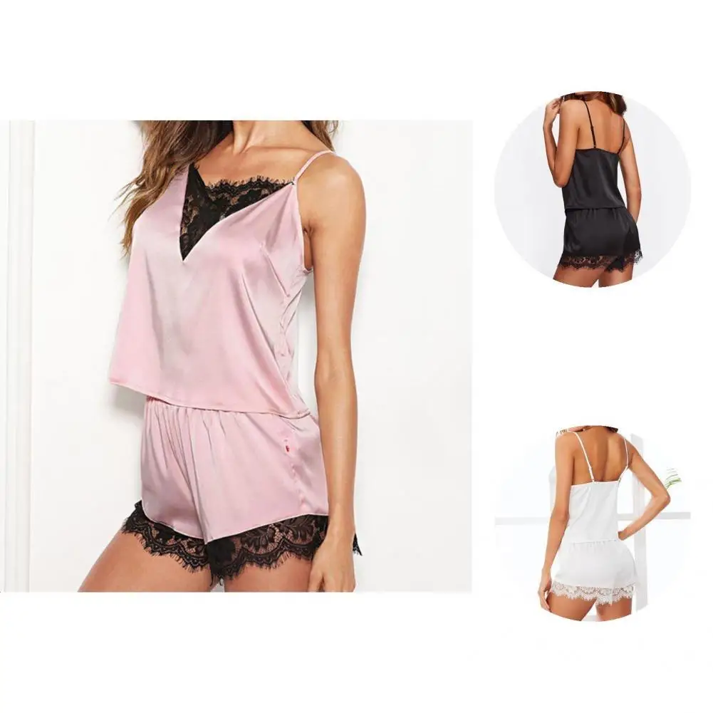 

Patchwork 2 Pcs/Set Terrific Hollow Out Women Sleepwear Pullover Pajamas Set Smooth for Home