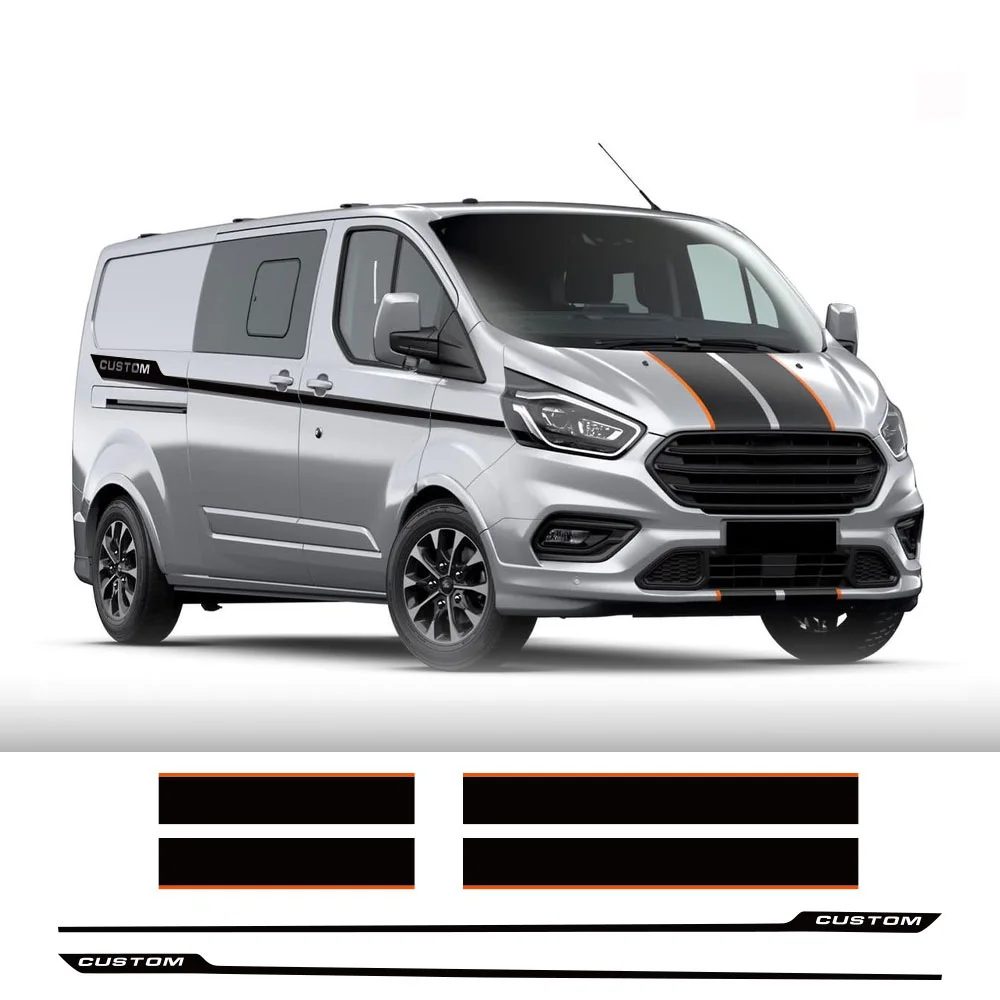 

6Pcs/Lot Car Hood Side Rear Door Stickers For Ford Transit Tourneo Custom Camper Van Sport Vinyl Decals Tuning Auto Accessories