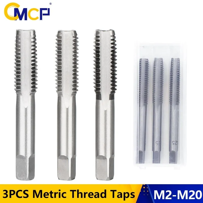 3pcs M2 M2.5 M3 M3.5 M4 M5 M6 M8 M10 M12 Metric Thread Taps HSS Screw Tap Drill Bit Set Straight Flute Plug Taps Hand Tools