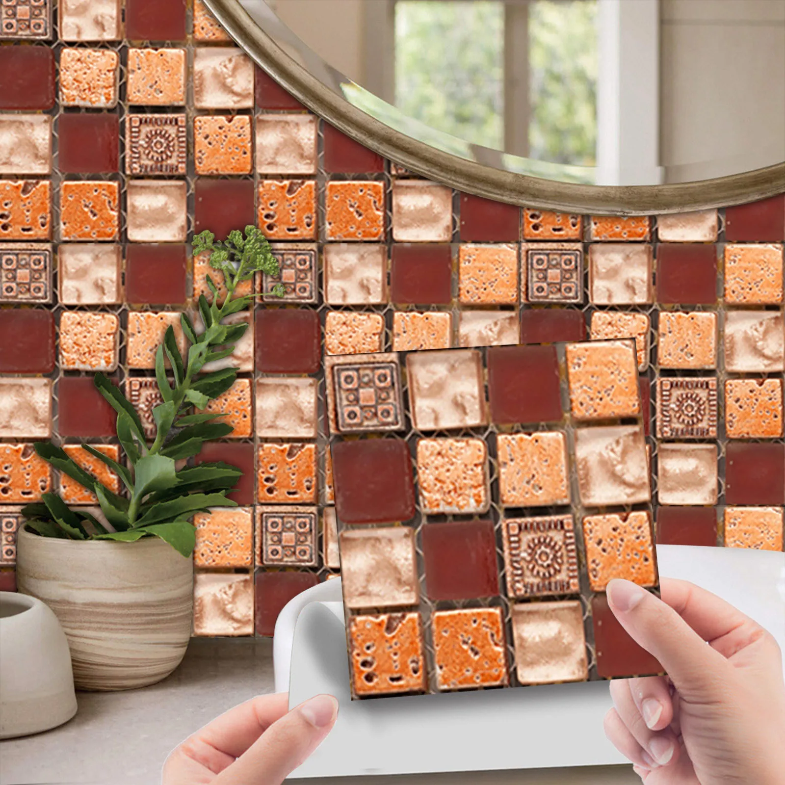 10pcs Marble Mosaic Tiles Wall Sticker Transfers Flat 2D Printed Covers For Kitchen Bathroom Peel &amp Stick Waterproof Art Mural |