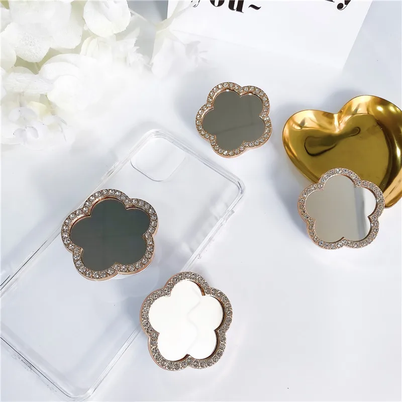 luxury new flower mirror ring for phone holder mobile phone stand socket mobile phone accessories expanding stand phone girp free global shipping