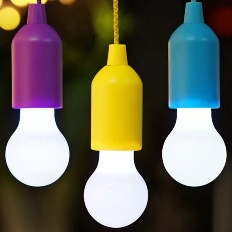 

Colorful LED Hanging Lamp Portable Drawstring Tent Camping Light Retro Lighting Home Colorful Pull Cord Bulbs Battery Powered
