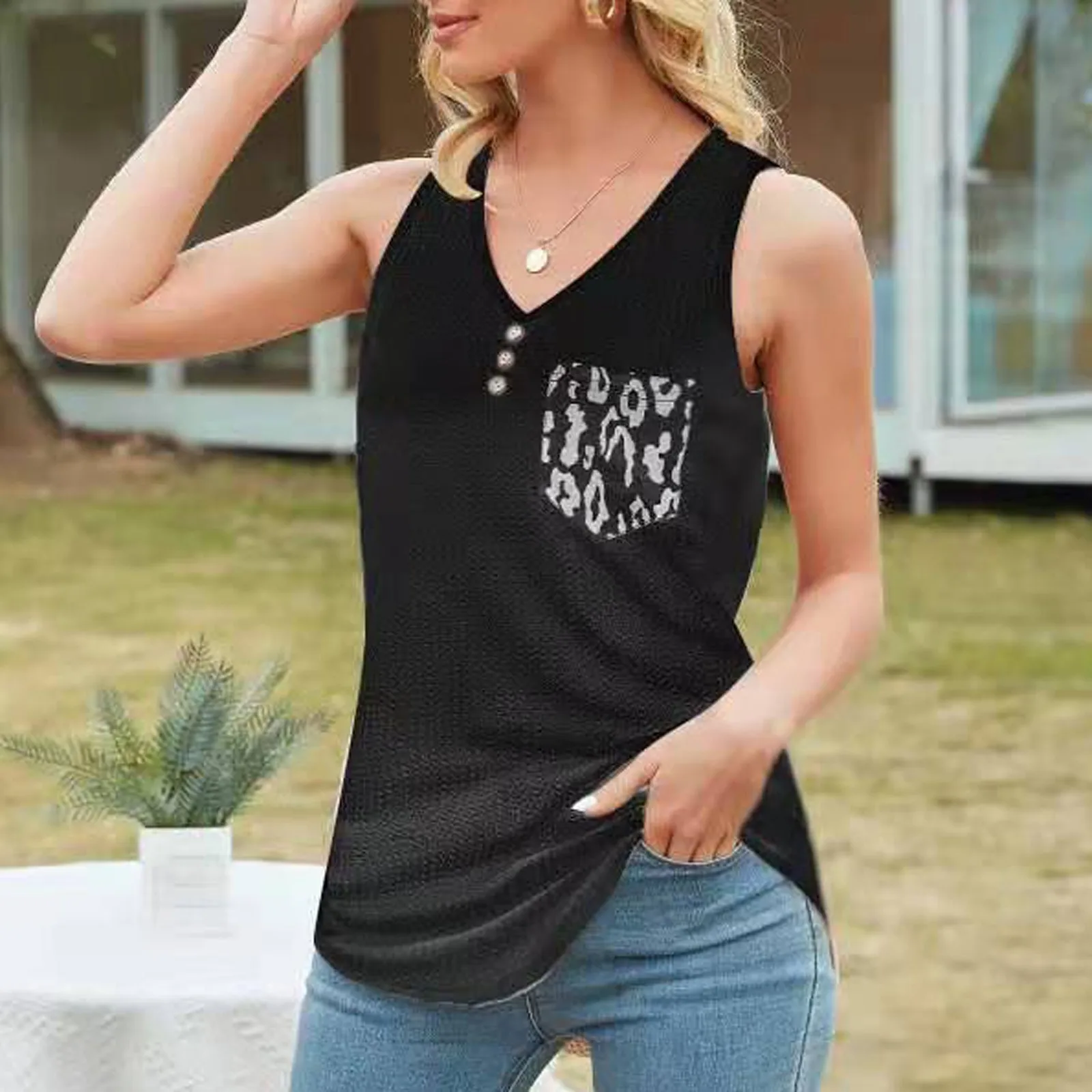 

Свободная футболка без рукавов с V-образным вырезом, Женский пуловер, модная повседневная женская блузка с воротником