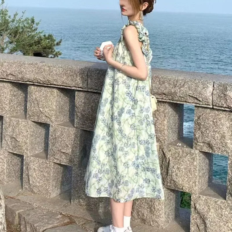 

Sexy Backless Small Flying Sleeve Floral Sling Dress Long Skirt Women's Clothing 2023 Summer New Women's Skirt Maternity Mress