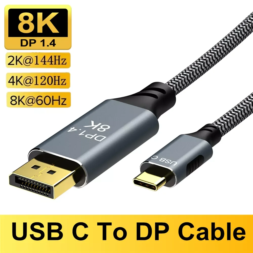 

Thunderbolt 3 USB C to DP1.4 Cable Type c to Displayport Cable DP1.4 8K@60Hz 4K@144Hz for MacBook Pro USB3.1 to Display port