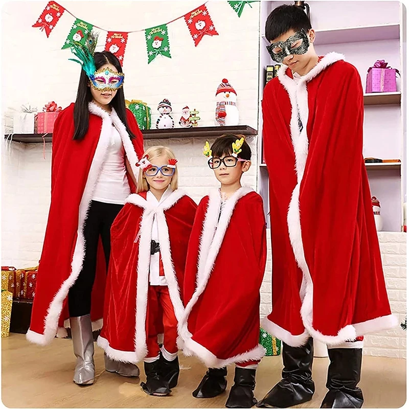 

150CM Christmas Santa Cape Adult Child Cosplay Christmas Mantle Red Velvet Hooded Cape Cloak Sexy Costumes Carnival Party Club