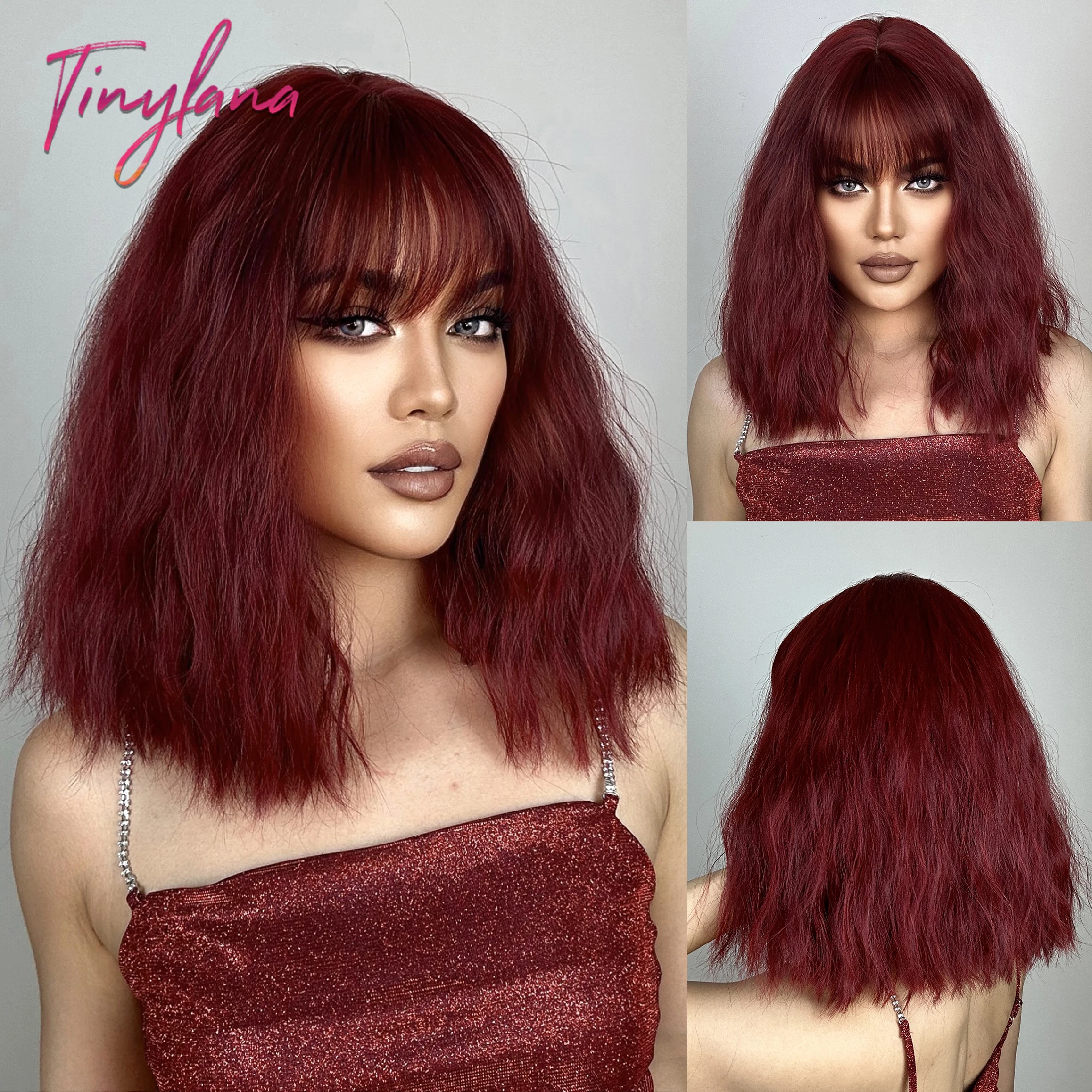 

Кудрявые бордовые темно-красные синтетические волосы парики с челкой короткий волнистый косплей парик для черных женщин афро натуральные термостойкие