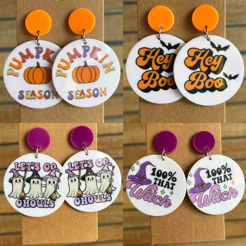 Женские акриловые серьги с мультяшным призраком надписью HEY BOO рисунком тыквы Hello