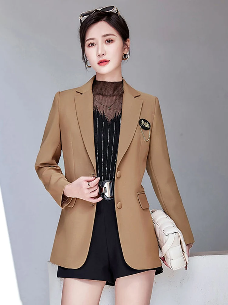 High-quality England Loose Style Outfit Blazer with Pocket for Women Single Button Coat Fashion Outwear Jacket