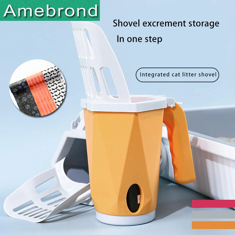 

Cat Litter Scoop with 20 Waste Bag Integrated Detachable Deep Cat Litter Shovel with Built in Bag Holder Poop Sifting Clean Tool