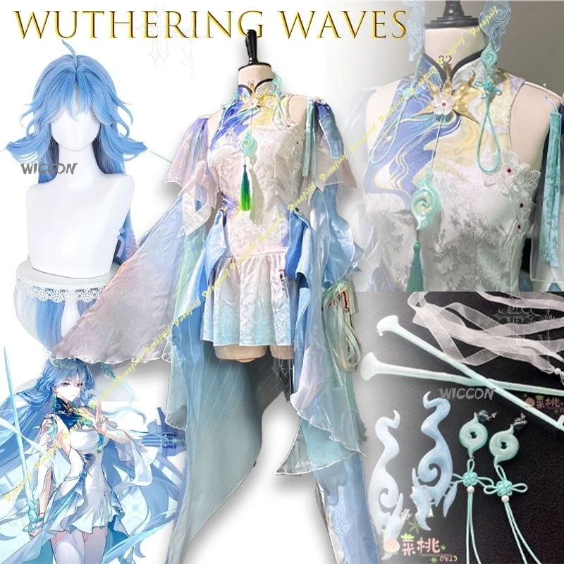 Фото Комплект украшений для волос Wuthering Waves Qingxiao: серьги, аксессуары для косплея, платье Overture, одежда для ролевых игр, повседневная одежда для игр №3